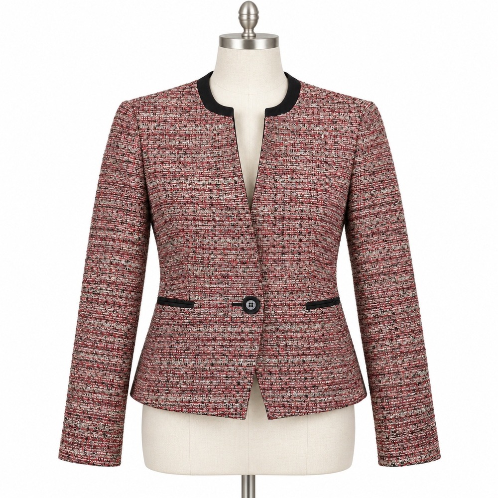 Jones Studio Separates Womens Red Black Tweed Single Button Blazer Jacket